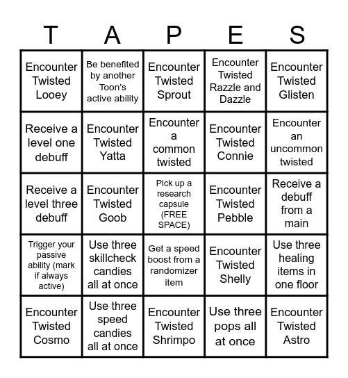 Dandy’s World Bingo Card