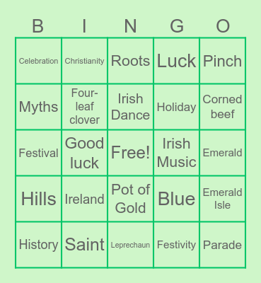 St. Patrick's Day Bingo Card