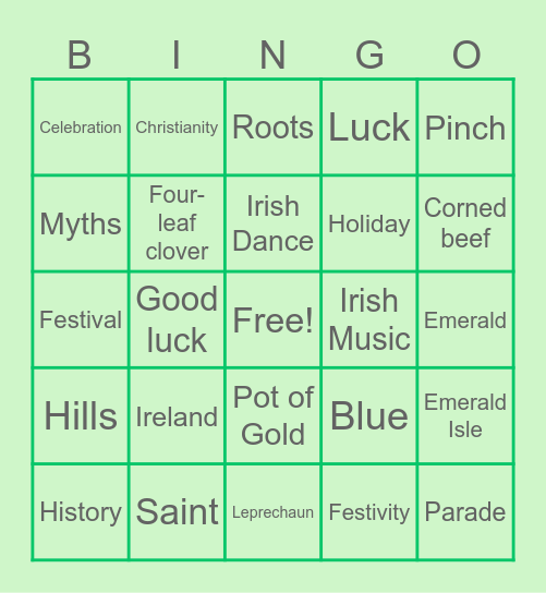 St. Patrick's Day Bingo Card