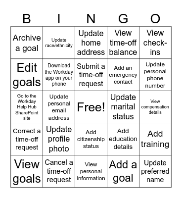 Workday Bingo Card Bingo Card