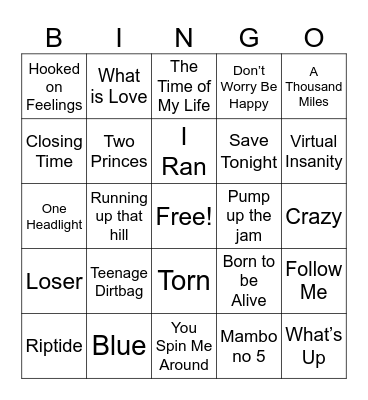 One Hit Wonders Bingo Card
