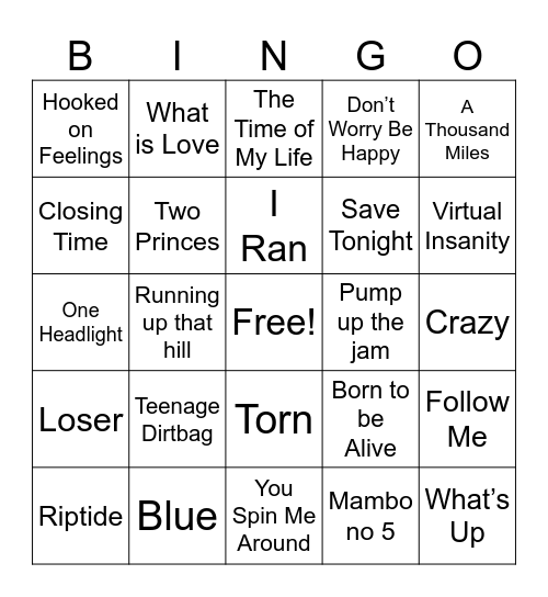 One Hit Wonders Bingo Card