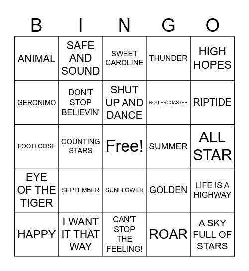 SINGO Bingo Card
