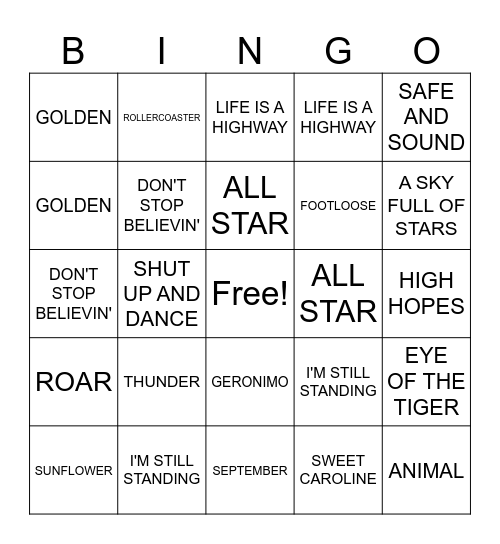 SINGO Bingo Card