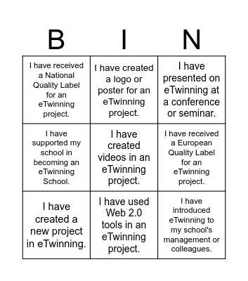 eTwinning ambassador Bingo Card