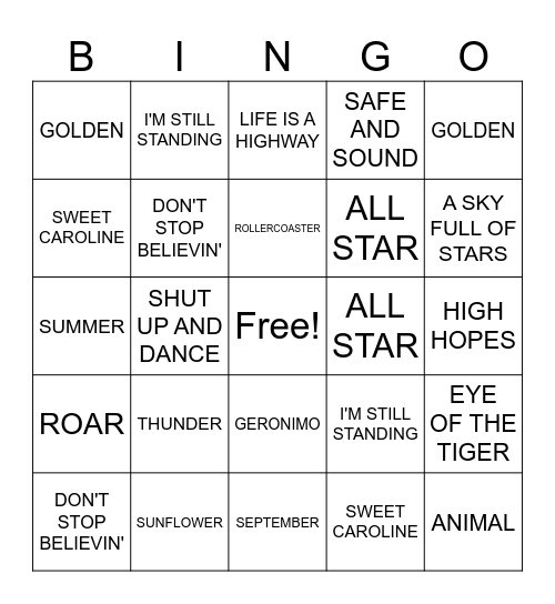 SINGO Bingo Card
