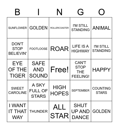 SINGO Bingo Card