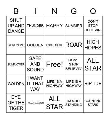 SINGO Bingo Card