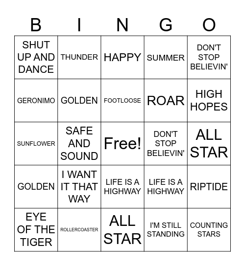 SINGO Bingo Card