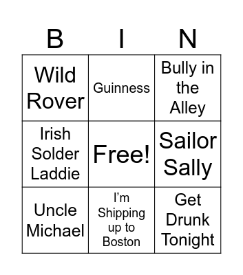 St. Pattys Day Bingo Card