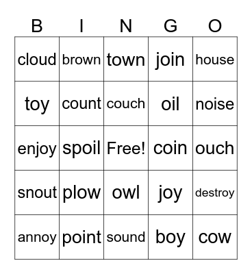 ou, -ow, -oy Bingo Card