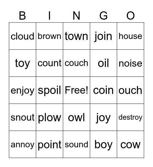 ou, -ow, -oy Bingo Card