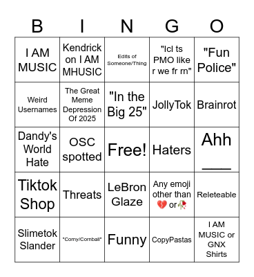 TikTok Bingo Bingo Card