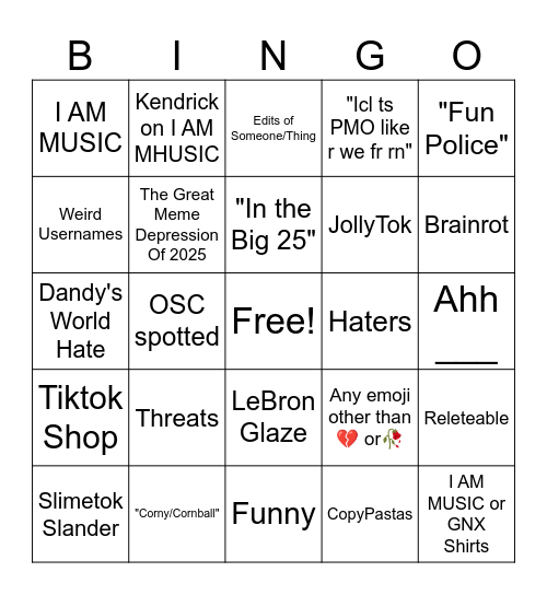 TikTok Bingo Bingo Card