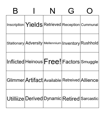 Vocabulary BIngo Card