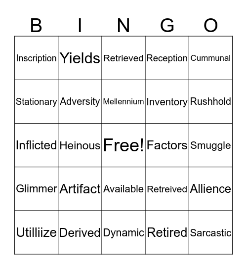 Vocabulary BIngo Card