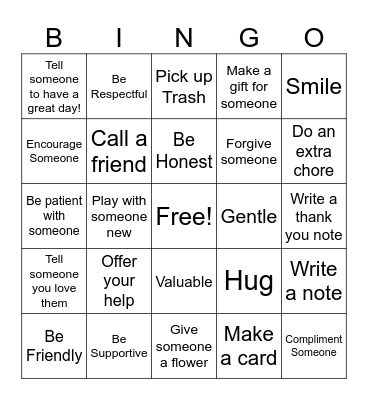 ACTS of KINDNESS Bingo Card