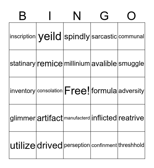 Vocabulary Bingo Card