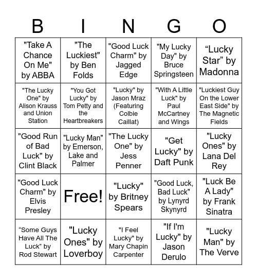 Lucky Lullabies Bingo Card