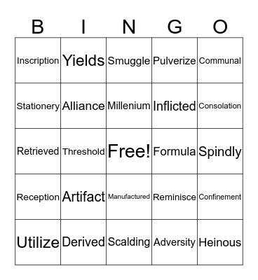 Vocabulary Bingo Card