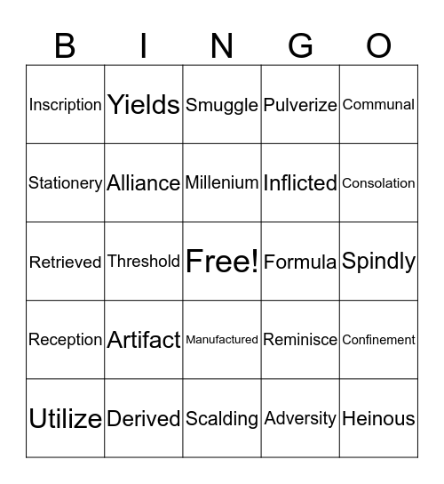 Vocabulary Bingo Card