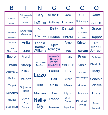 Women's History Month Bingo Card