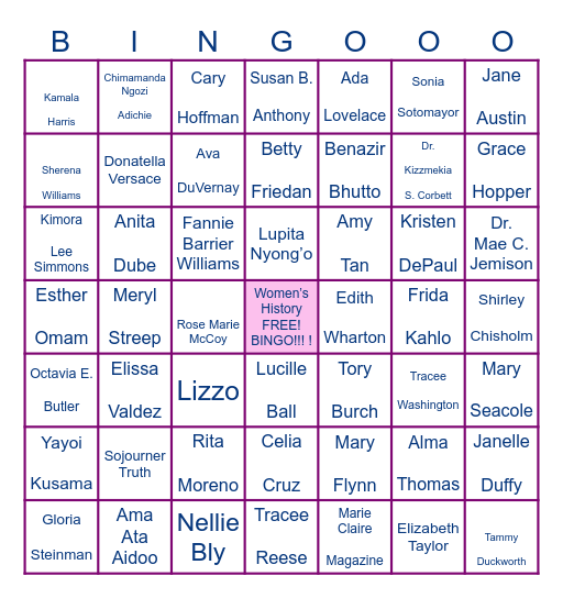 Women's History Month Bingo Card