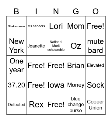 glass castle bingo Card