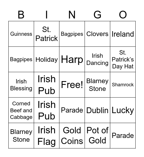 St.Patricks Day Bingo Card