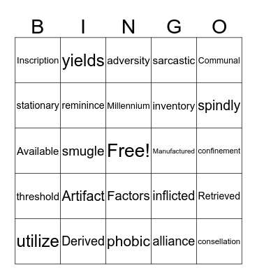 VOCABULARY BINGO Card