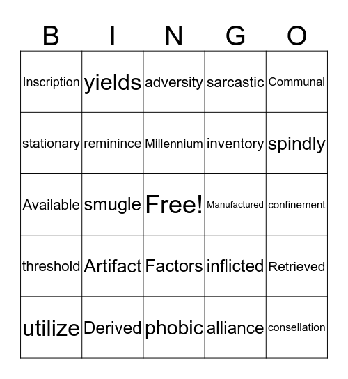 VOCABULARY BINGO Card