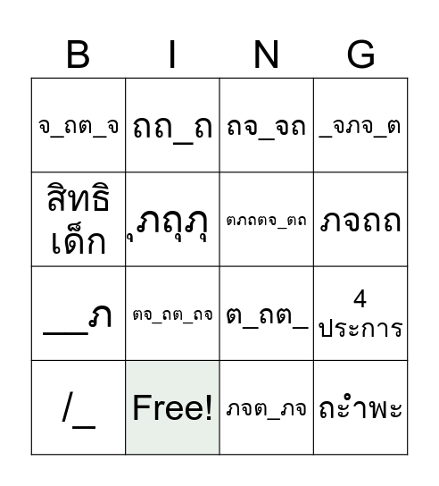 Children's rights Bingo Card