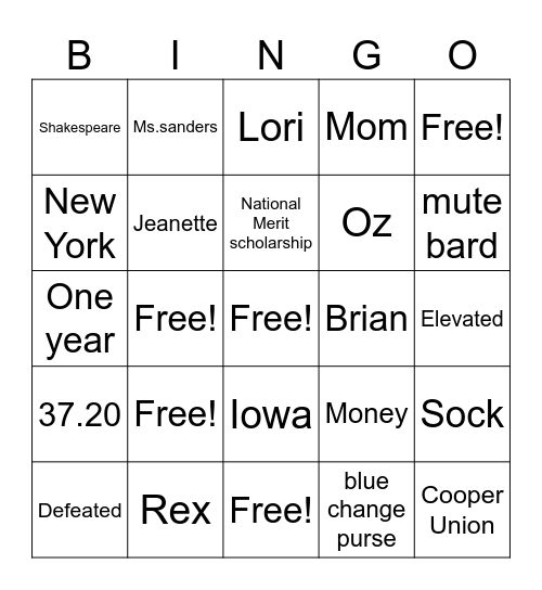 glass castle bingo Card