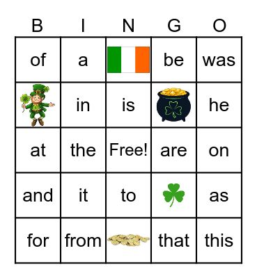 Saint Patrick's Day Bingo Card