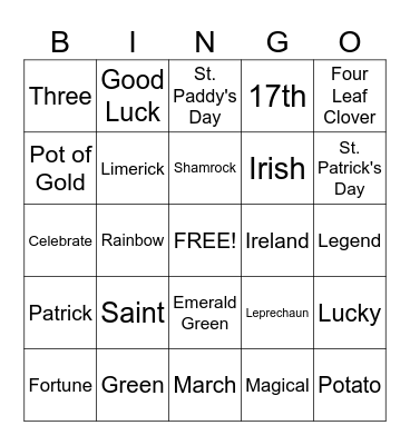 St. Patrick's Day BINGO Card