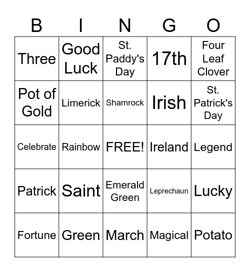 St. Patrick's Day BINGO Card