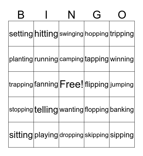 -ing Inflectional Ending BIngo Card