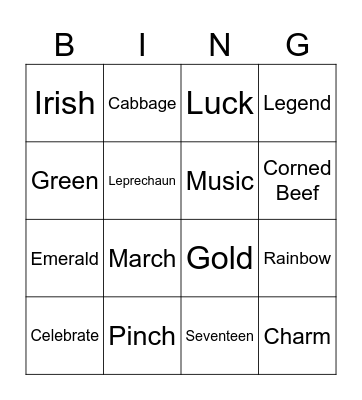 St. Patrick's Day BINGO Card