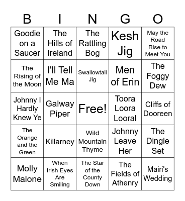 Irish Songs Bingo Card