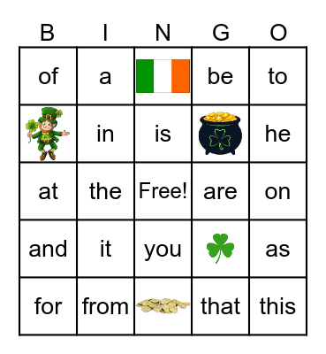 Saint Patrick's Day Bingo Card