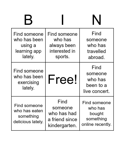Bingo time! Bingo Card