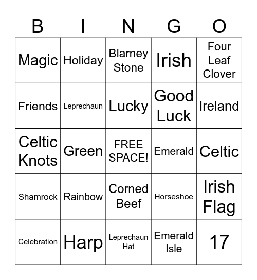 St. Patrick's Day Bingo! Bingo Card