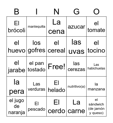 Mis comidas favoritas Bingo Card