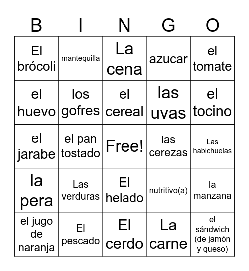 Mis comidas favoritas Bingo Card