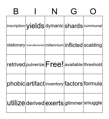 vocabulary bingo Card