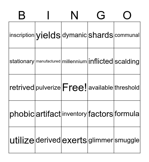 vocabulary bingo Card