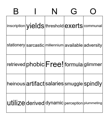 Vocabulary Bingo Card