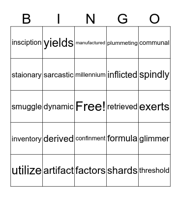 vocabulary bingo Card