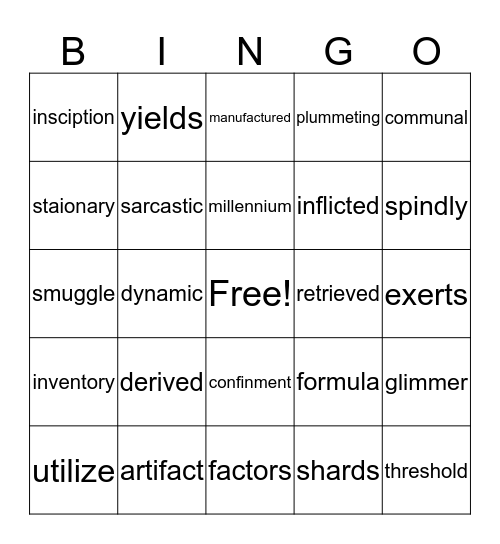 vocabulary bingo Card