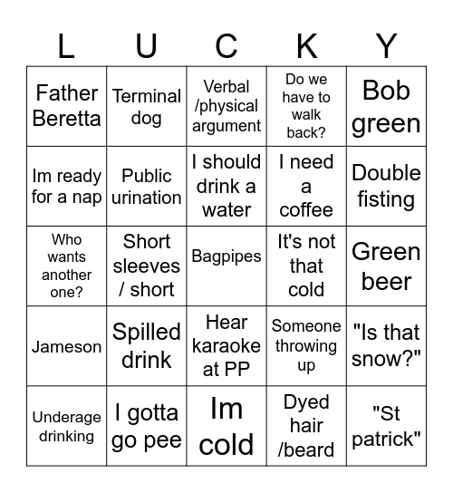 St Paddy's Day Bingo Card